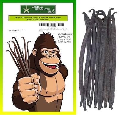Vanilla Products USA 10 Tahitian Near Gourmet Grade A/B Vanilla Beans PNG 4~5"