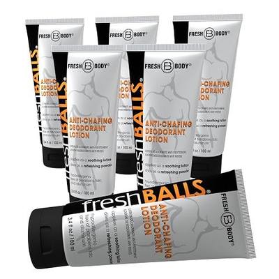 Fresh BALLS Deodorant Cream to Powder | Men's Anti-Chafing Lotion and Balls Deodorant, Hygiene for Groin Area, 3.4 fl oz (Pack of 6)
