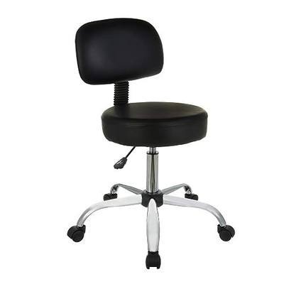 Amazon Basics Multi-Purpose Drafting Spa Bar Stool with Back Support, Upholstered, and Wheels, Black, 22.72"D x 22.72"W x 37.8"H