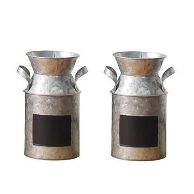 Hosley Set of 2 Metal Chalkboard Milk Can Vases – 7.25” Farmhouse Rustic Decorative Flower Holders for Floral Arrangements, Wedding Centerpieces, Home & Event Décor