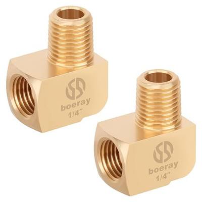 2PCS 1/4" NPT Male x Female 90° Street Elbow, Barstock Brass Pipe Fitting | Forged Brass 90° Street Elbow Adapter, 1/4" NPT Male x 1/4" NPT Female for Air/Water/Oil Lines, Leak-Proof