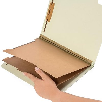 Blue Summit Supplies 10 Classification Folders, 2 Divider, Gray Green | Heavy-duty, letter size, 2 in expansion, 2 prong fasteners, 2 dividers, for medical and legal files