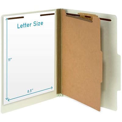 Blue Summit Supplies 10 Classification Folders, 1 Divider, Gray Green | Heavy-duty, letter size, 2 in expansion, 2 prong fasteners, 1 divider, for medical and legal files
