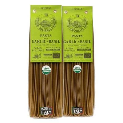 Morelli Organic Garlic and Basil Linguine Pasta - Gourmet Noodles Handmade in Small Batches, Durum Wheat Semolina, Al Dente, Italian Pasta from Italy - 8.8 oz (250g) - Pack of 2