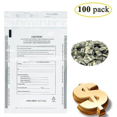 Deposit Bags Security Pocket Bank 9 Inch x 12 Inch (White, 100 Pack)