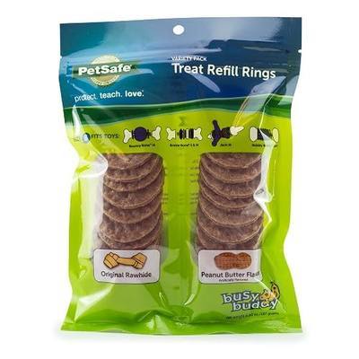PetSafe Busy Buddy Dog Treat Rings Variety Pack, Medium, Size B, 24 Count | Grain-Free Rawhide & Peanut Butter Flavored Treat Ring Refills, Resealable Bags Keep Rings Fresh, Tasty Distraction for Dogs