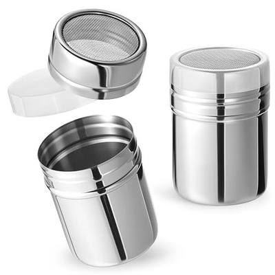 HANSGO Powdered Sugar Shaker Duster, 2PCS Stainless Steel Cinnamon Shaker for Coffee Bar, Fine Mesh Dredge, Salt and Pepper Shakers for Soda, Cocoa, Cornstarch, Seasoning, 6 Ounce, with Lid