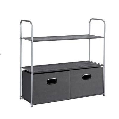 Amazon Basics Freestanding Closet Organizer with Fabric Bins, Drawers and 3 Shelves, Easy to Assemble, Grey, 32.7" x 12.2" x 31"