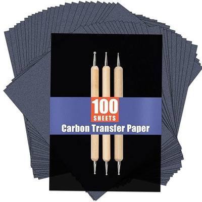 PSLER 100 Sheets Carbon Transfer Paper - Tracing Paper & 3 Embossing Stylus | Use with Carbon Paper, Dark Carbon Copy Paper for DIY Woodworking, Canvas, Art Crafts, Pattern Transfer & Drawing Surfaces