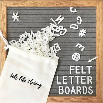 Felt Letter Board, 10x10in Changeable Letter Board with Letters White 300 Piece - Felt Message Board, Oak Frame Wooden Letter Board for Baby Announcements, Milestones, Office Decor & More (Gray)