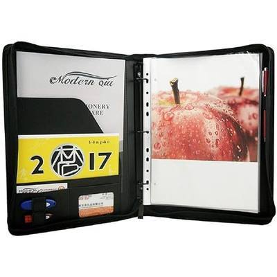 Zippered Portfolio Binder 3 Ring with Writing Pad Legal Size Letter - PU Leather Professional Padfolio Folder for Interview Business, Black
