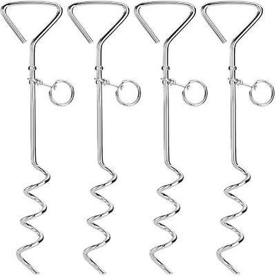 Fasmov 4 Pack 16" Dog Stake, Metal Spiral Anchor Tie-Out with Ring, Spiral Tie Out Stake for Dogs