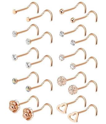 FIBO STEEL 20G Nose Rings Studs for Women 316L Surgical Steel Screw Nose Studs Nose Piercings Jewelry CZ Inlaid 1.5MM 2MM 2.5MM 3MM 3.5MM 10Pcs