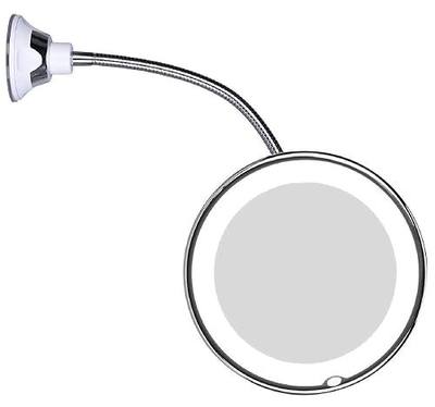 JiBen Flexible Gooseneck LED Lighted 10X Magnifying Makeup Mirror with Power Locking Suction Cup and 360 Degree Swivel, Portable Cordless Travel and Home Bathroom Vanity Mirror