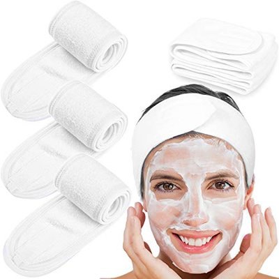 Whaline Spa Headband 4 Pcs Black Makeup Hair Band Facial Head Wrap Hair Tie | Stretchy Terry Cloth Spa Headband for Face Wash Bath Makeup and Sport