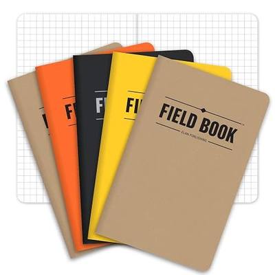 Elan Publishing Company Field Notebook/Pocket Journal - 3.5"x5.5" - Combination of Kraft, Black, Orange, Yellow - Graph Memo Book - Pack of 5