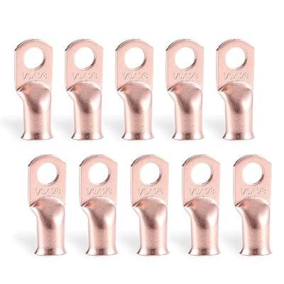 1/0 AWG (0 Gauge) 3/8″ (M10) Copper Ring Terminals, 10 Pcs Heavy Duty Battery Cable Lugs for High-Current Battery, Car Audio, Inverter & Power Systems