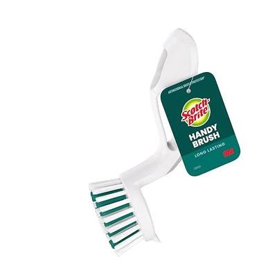 Scotch-Brite Handy Brush, Small and Durable Dish Brush with Handle for Scrubbing Hard-to-Reach Cookware, Tubs, Sinks, Car Tires, and More without Scratching, Antimicrobial, and Rinses Clean