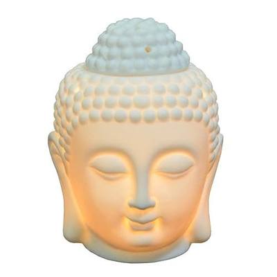 Translucent Ceramic Buddha Head Statue Oil Burner Aromatherapy Diffusers Home Decor - White