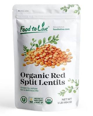 Food to Live Organic Red Split Lentils, 1 Pound – Non-GMO Masoor Dal, Dried, Vegan, Kosher, Bulk, No Soaking Required, Perfect for Soups, Dal and Spicy Curries.