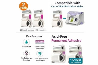 2-Pack - Xyron Acid-Free Permanent Adhesive Refill Cartridge for XRN150 1.5-inch "X" Sticker Maker, 20-feet Each