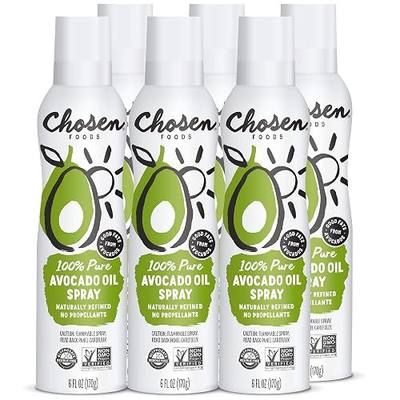 Chosen Foods 100% Pure Avocado Oil Spray 4.7 oz. (6 Pack), Non-GMO, 500° F Smoke Point, Propellant-Free, Air Pressure Only for High-Heat Cooking, Baking and Frying