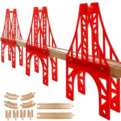Wooden Train Bridges, Crossing Track Bridge, Wooden Train Track Accessories, Wood Train Tracks, Train Tracks Compatible with All Major Brands, Wood Toys for Girls & Boys