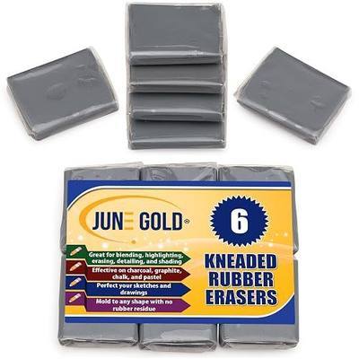 June Gold 6 Gray Kneaded Erasers, Moldable for Graphite, Charcoal & More | Blend, Shade, Smooth, Correct, and Brighten your Sketches and Drawings