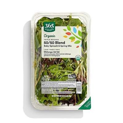 Whole Foods Market, Organic 50-50 Blend, Baby Spinach & Spring Mix, 16 oz