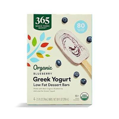 365 by Whole Foods Market, Organic Greek Yogurt Blueberry Low Fat Dessert Bars, 2.5 fl oz, 4 ct, (Frozen)