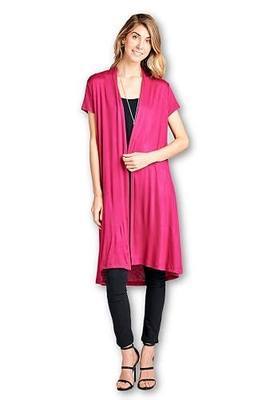 Women's Short Sleeve Open Front Duster Cardigan, Made in USA
