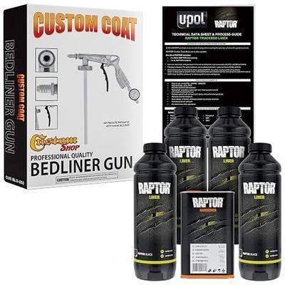 Custom Shop U-Pol Raptor Black Urethane Spray-On Truck Bed Liner Kit w/Free Custom Coat Spray Gun with Regulator, 4 Quarts
