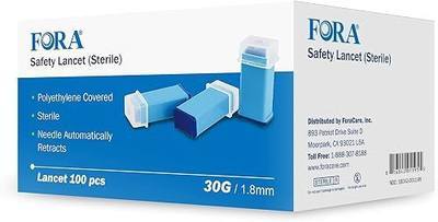 FORA Sterile Safety Lancet, 1.8mm Depth, 30 Gauge, 100 Count, Diabetic Supplies for Blood Glucose Testing. No Lancing Device Needed