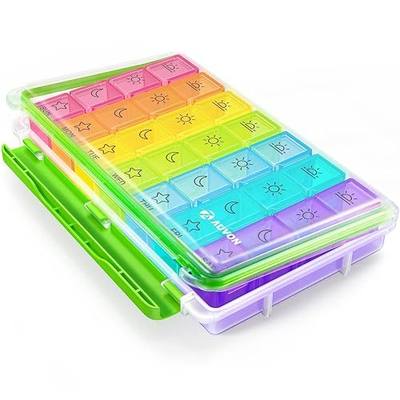 AUVON iMedassist Moisture-Proof Weekly Pill Organizer 4 Times a Day, Large 7 Day Pill Box Case with Portable Design for Travel, Removable Individual Containers Hold Vitamins, Supplements, Medications