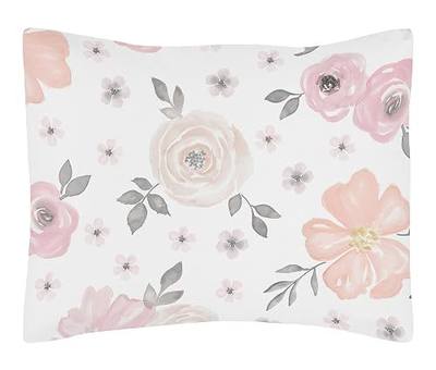 Sweet Jojo Designs Standard Pillow Sham (Pink/Grey Boho Floral) for Girls, Home, Bed Room Decorative Square Pillow Case 20x26 - Pillow NOT Included (Watercolor, Farmhouse, Flower, Elegant Rose, Blush)