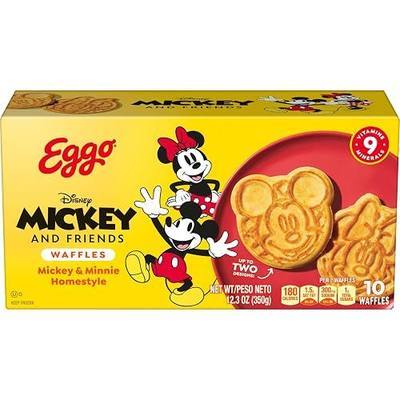 Eggo Mickey and Friends Frozen Waffles, Kids Breakfast, Breakfast Food, Homestyle, 12.3oz Box (10 Waffles)