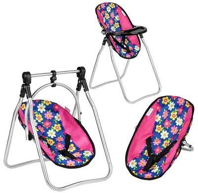 Fash N Kolor Doll Play Set 3 in 1 Doll Set, 1 Pack N Play, Doll Stroller, Doll High Chair Fits Up to 18'' Doll (Flower Swing)
