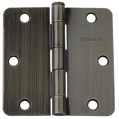 GlideRite Hardware 3514-AB-12 3.5 inch Steel Door Hinges 0.25 inch Radius Antique Brass Finish 12 Pack