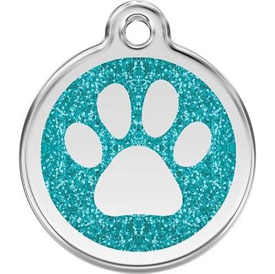 Red Dingo Personalized Glitter Paw Pet ID Dog Tag (Small Aqua)