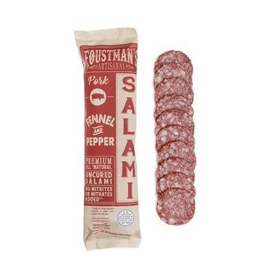 Foustman's Salami Fennel and Pepper Pork Artisanal, Nitrate-Free, Naturally Cured, Gluten-Free, Dairy-Free, 8 Oz Sticks