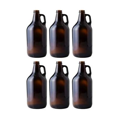 FastRack 64 oz Amber Glass Growlers (Pack of 6) | Half Gallon Beer Growler with 18 Poly Seal Caps | Reusable 1/2 Gallon Glass Jug for Homebrew, Kombucha, and Beverage Storage