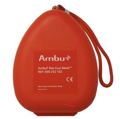 Ambu A/S Res-Cue CPR Resuscitation Mask Kit with O2 Inlet One Way Valve Adult Child Training and Emergency Preparedness Mask Set with Head Strap Gloves Wipe Hard Case Storage