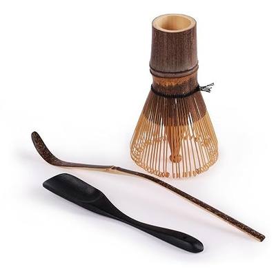 BambooMN Matcha Whisk Set - Chasen (Tea Whisk), Chashaku (Hooked Bamboo Scoop), Deep Scoop - Black - 1 Set
