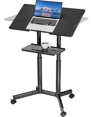 BONTEC Lecterns & Podiums Portable Mobile Standing Laptop Desk, Sit Stand | Height Adjustable, Home Office Classroom Pulpit Stand Up Desk Workstation, Rolling Table Laptop Cart with Storage Tray