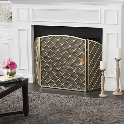 Christopher Knight Home Amiyah 3 Panelled Iron Fireplace Screen, Gold