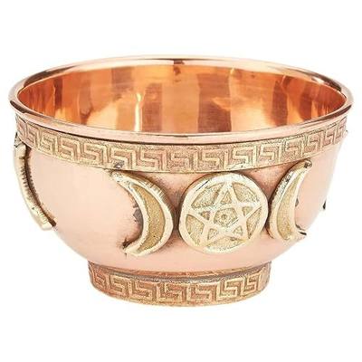New Age Imports, Inc. bo, Triple Moon Pentacle Copper 3", for Altar, Ritual use, Incense Burner, smudging, Decoration, offering Bowl, 3" Diameter 2" Height