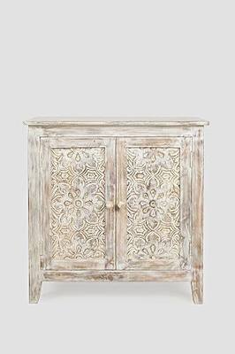 Jofran Global Archive Hand Carved Accent Chest Cabinet, 32', Weathered White