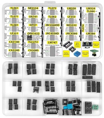 3pdt OpAmp Assortment 50 pcs incl. Sockets, TL061 TL071 TL081 UA71 LF351 LF353 NE5534, OPA1622 LM324 TL072 TL082 LM358 LM747 OP07 JRC4558D Dual Single Quad Audio, NE5532 LM386 CA3080 CA3140 CA3240