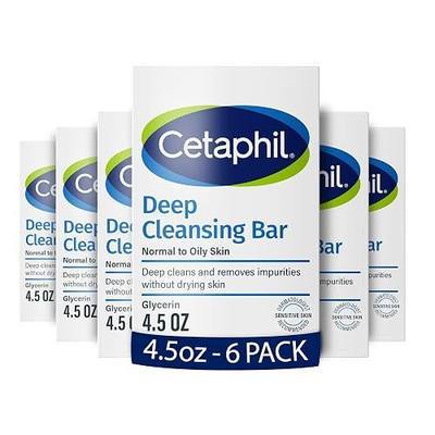 Cetaphil Deep Cleansing Face & Body Bar Soap, Sensitive Skin Care, 6 ct | Soap-Free, Fragrance-Free, Hypoallergenic, Dry to Normal Skin, Removes Makeup, Dirt and Oil, Paraben-Free, Bulk Value Pack