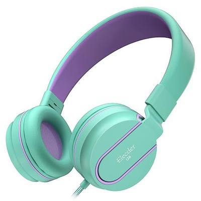 ELECDER i36 Kids Headphones Children Girls Boys Teens Foldable Adjustable On Ear Headphones 3.5mm Jack Compatible Cellphones Computer Kindle MP3/4 School Tablet Green/Purple